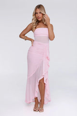 Spark Soirée Strapless Mesh Maxi Dress Blush