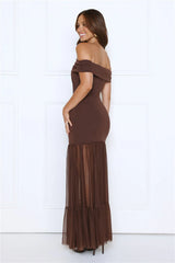 Aurora Radiance Off Shoulder Maxi Dress Brown