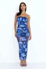Blossom Mesh Maxi Dress Blue