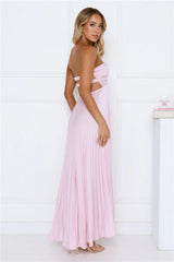 Secret Hues Strapless Pleated Satin Maxi Dress Blush