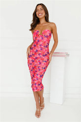 Only A Summer Fling Strapless Mesh Midi Dress Pink
