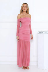Pretty Allure Off Shoulder Maxi Dress Rose