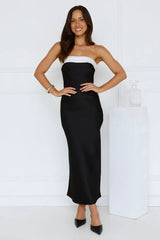 Black Tie Soirée Strapless Satin Maxi Dress Black