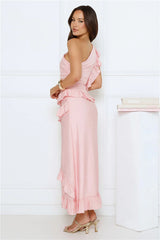 Moonlit Thoughts One Shoulder Maxi Dress Pink
