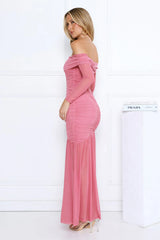 Pretty Allure Off Shoulder Maxi Dress Rose