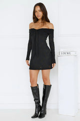 Refined Beauty Off Shoulder Long Sleeve Mini Dress Black