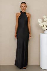 The Cleo Halter Satin Maxi Dress Black