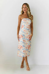 Magic Muse Strapless Midi Dress Peach
