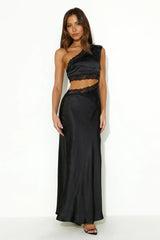 Intricate Love Satin Maxi Dress Black