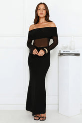 Softspell Off Shoulder Mesh Maxi Dress Black