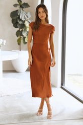 Get In Formation Satin Midi Dress Brown