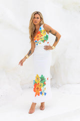 Bloomin' One Shoulder Mesh Maxi Dress White