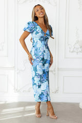 Noir Flower Midi Dress Blue
