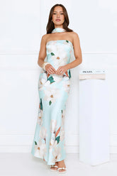 Softly Radiant Satin Maxi Dress Green