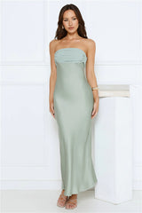 Every Love Song Satin Strapless Maxi Dress Sage