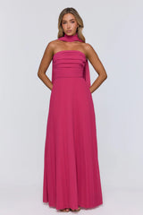 Sugar Babe Strapless Pleated Maxi Dress Magenta