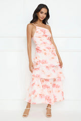 Petal Whirl One Shoulder Maxi Dress Pink
