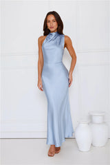 Formal Luxe Satin Maxi Dress Blue