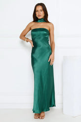 Precious Pearl Satin Maxi Dress Green