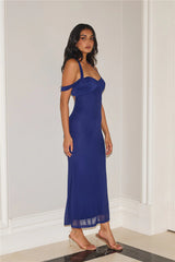 Fashionista Feels Halter Mesh Maxi Dress Navy
