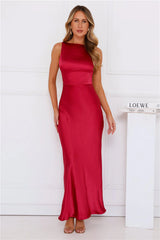 Unveiled Sophistication Satin Maxi Dress Ruby