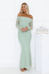 Glam Mesh Off-Shoulder Maxi Dress Mint