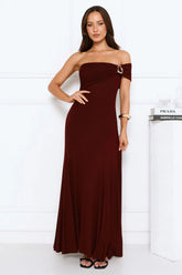 Dewdrop Daze One Shoulder Maxi Dress Burgundy