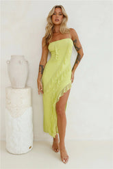 Gleaming Days Mesh Frill Maxi Dress Lime