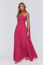 Sugar Babe Strapless Pleated Maxi Dress Magenta