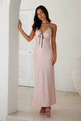 Night Hour Satin Maxi Dress Pink