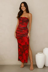 Peach Fling Mesh Maxi Dress Red