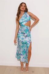 Color Splash Satin Midi Dress Blue