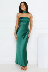 Precious Pearl Satin Maxi Dress Green