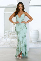 Evening Bloom Mesh Maxi Dress Sage