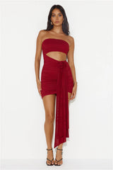 One Week Vacay Strapless Mesh Mini Dress Maroon