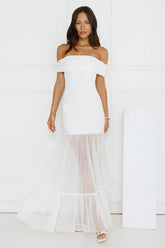 Moonbeam Reverie Off Shoulder Maxi Dress White