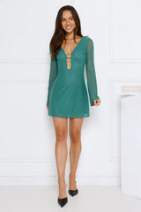 Champagne Aura Mesh Long Sleeve Mini Dress Green