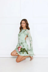 Love Notes Only Long Sleeve Mini Dress Sage