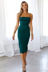 Cant Afford Me Midi Dress Dark Green