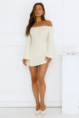 Falling Light Ribbed Long Sleeve Mini Dress Yellow