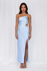 The Opal One Shoulder Satin Maxi Dress Blue