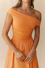 Camellia Charm Off Shoulder Maxi Dress Orange