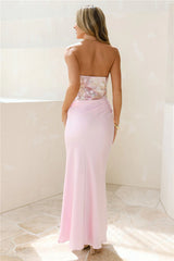 City Lights Chic Strapless Satin Maxi Dress Pink