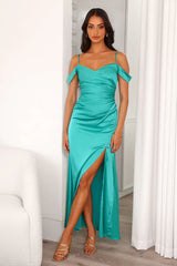 Luxury Affair Satin Maxi Dress Green