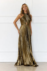 Gold Waterfall Maxi Dress Gold
