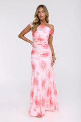 Florals Like You Off Shoulder Mesh Maxi Dress Pink