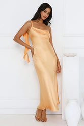 Romantic Tales Satin One Shoulder Maxi Dress Orange