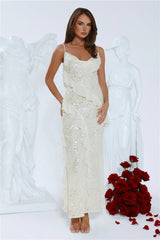Glitter Gaze Sequin Maxi Dress Cream