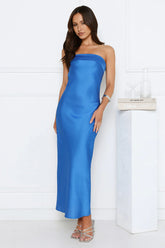 Cool Call Satin Maxi Dress Dark Blue
