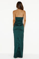 Style Finesse Strapless Satin Maxi Dress Forest Green